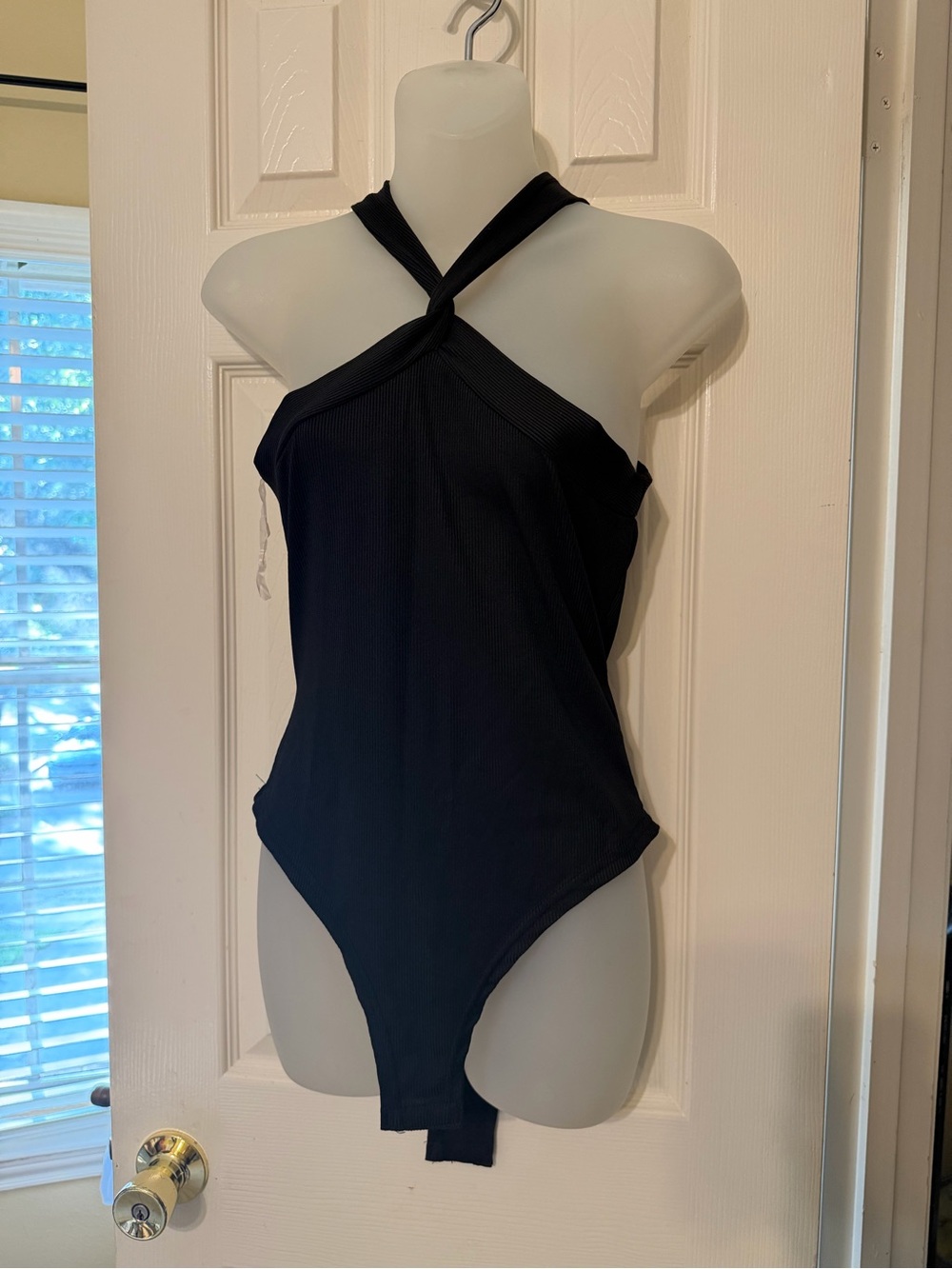 Black Cross Halter Ribbed Bodysuit